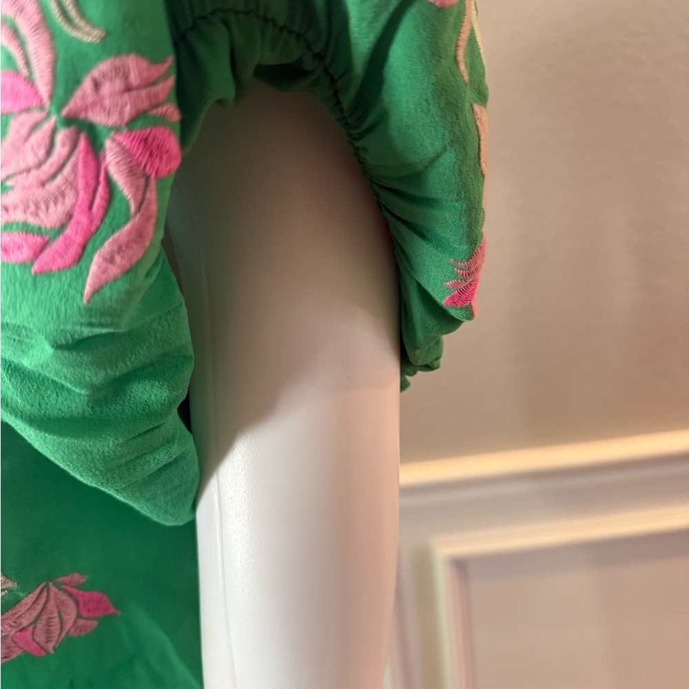 THML Green and Pink Embroidered Blouse - Picture 3 of 5
